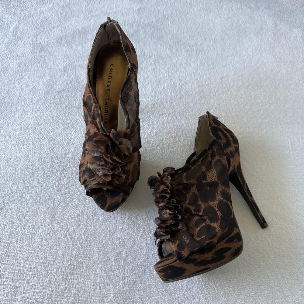 Chinese Laundry Heel Shoes Womens Size 6.5 Leopard Platform Peep Toe Stiletto